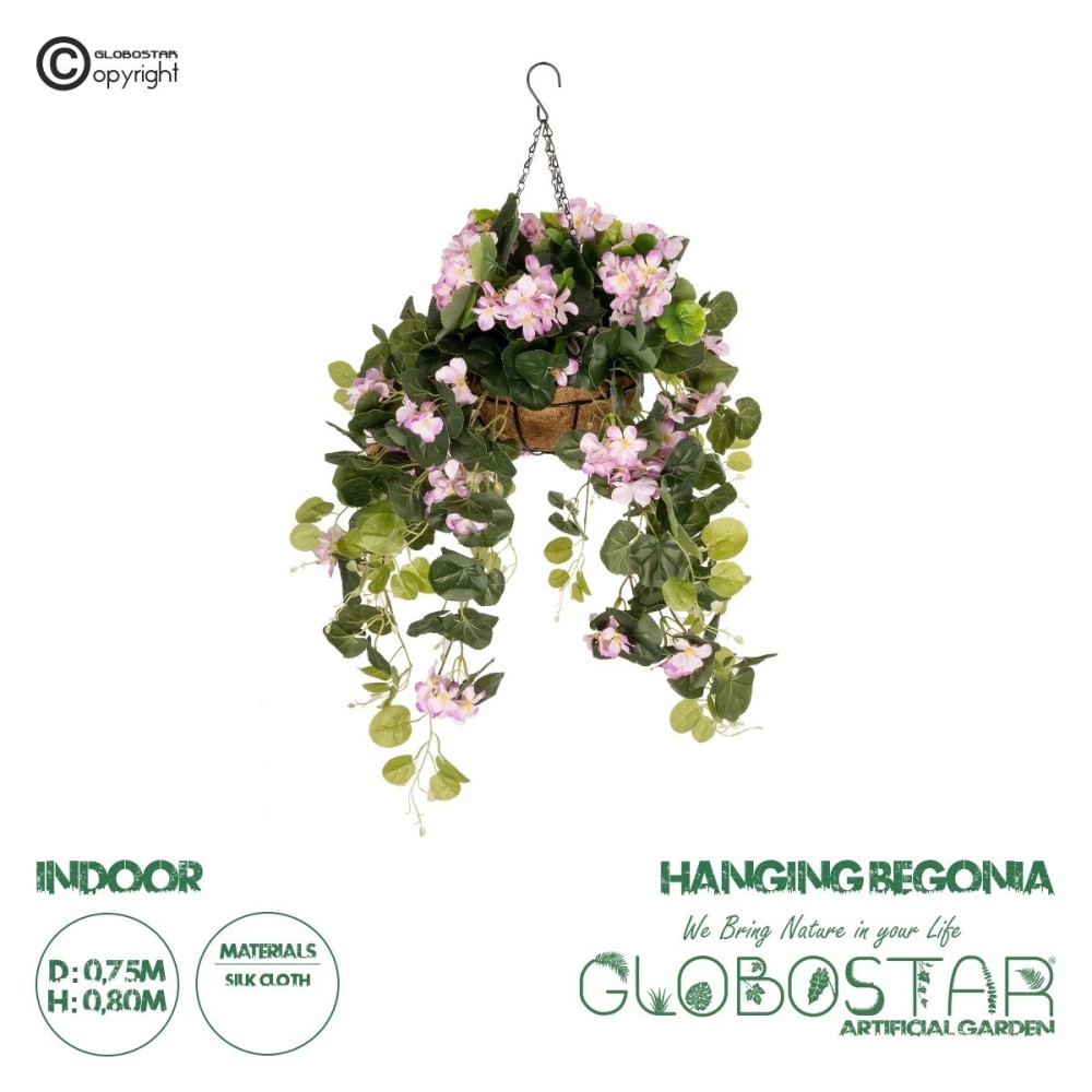 GloboStar® Artificial Garden BEGONIA HANGING PLANT 20639 Τεχνητό Κρεμαστό Διακοσμητικό Φυτό Βιγόνια Π75 x Μ75 x Y80cm